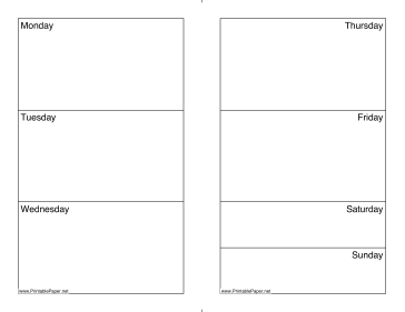 Weekly Calendar (Monday-Sunday) Paper