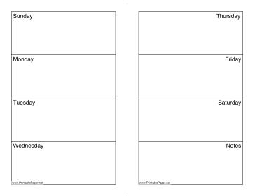 Weekly Calendar (Sunday-Saturday) Paper