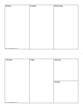 Weekly Calendar (half-page, horizontal) Paper