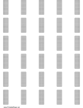 Chord Chart for 5-string instrument, 12 frets on letter-sized paper Paper