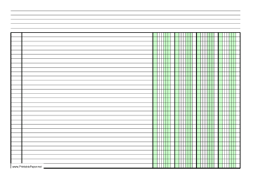 Columnar Paper with four columns on A4-sized paper in landscape orientation Paper