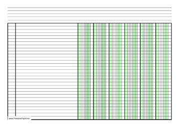 Columnar Paper with six columns on A4-sized paper in landscape orientation Paper