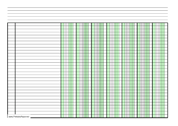Columnar Paper with seven columns on A4-sized paper in landscape orientation Paper