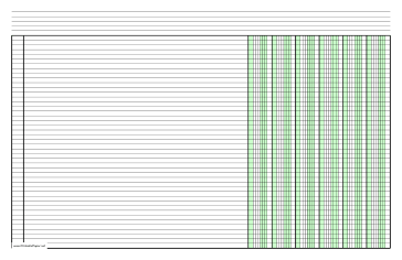 Columnar Paper with six columns on ledger-sized paper in landscape orientation Paper