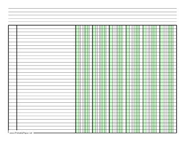 Columnar Paper with six columns on letter-sized paper in landscape orientation Paper