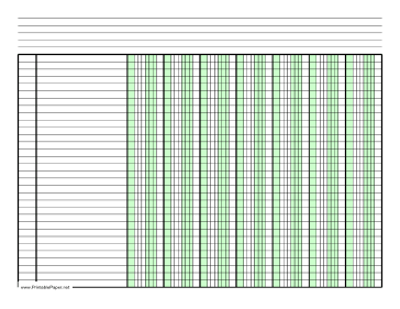 Columnar Paper with seven columns on letter-sized paper in landscape orientation Paper