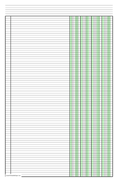 Columnar Paper with four columns on ledger-sized paper in portrait orientation Paper