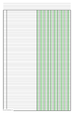 Columnar Paper with five columns on ledger-sized paper in portrait orientation Paper