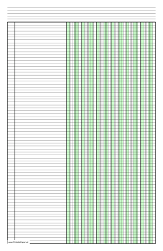 Columnar Paper with six columns on ledger-sized paper in portrait orientation Paper