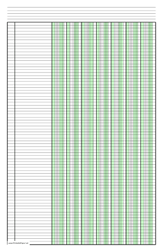 Columnar Paper with seven columns on ledger-sized paper in portrait orientation Paper