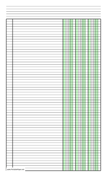 Columnar Paper with three columns on legal-sized paper in portrait orientation Paper