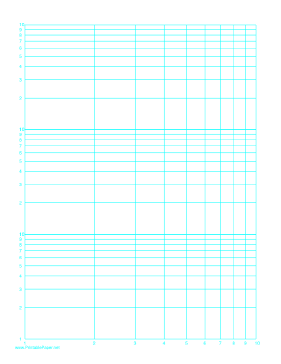 Log-log paper with logarithmic horizontal axis (one decade) and logarithmic vertical axis (three decades) on letter-sized paper Paper