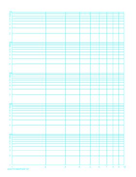 Log-log paper with logarithmic horizontal axis (one decade) and logarithmic vertical axis (five decades) on letter-sized paper Paper