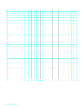 Log-log paper with logarithmic horizontal axis (two decades) and logarithmic vertical axis (two decades) with equal scales on letter-sized paper Paper