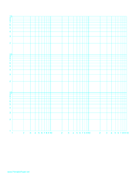 Log-log paper with logarithmic horizontal axis (three decades) and logarithmic vertical axis (three decades) with equal scales on letter-sized paper Paper