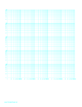 Log-log paper with logarithmic horizontal axis (five decades) and logarithmic vertical axis (five decades) with equal scales on letter-sized paper Paper