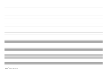Music Paper with eight staves on A4-sized paper in landscape orientation Paper