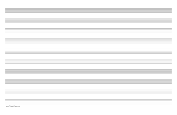 Music Paper with ten staves on ledger-sized paper in landscape orientation Paper