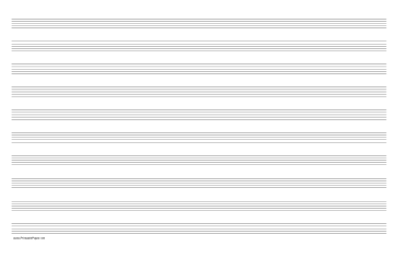 Printable Music Paper with ten staves on ledger-sized paper in