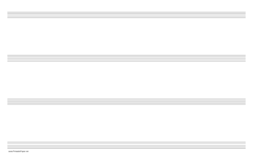 Music Paper with four staves on ledger-sized paper in landscape orientation Paper