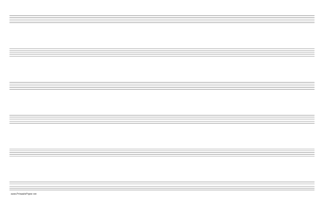 Music Paper with six staves on ledger-sized paper in landscape orientation Paper