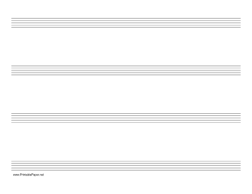 Music Paper with four staves on letter-sized paper in landscape orientation Paper