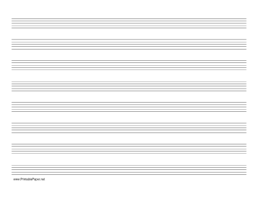 Music Paper with eight staves on letter-sized paper in landscape orientation Paper