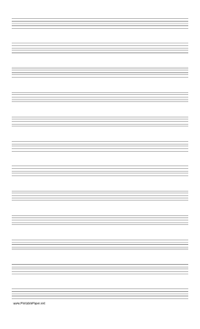 Music Paper with twelve staves on legal-sized paper in portrait orientation Paper