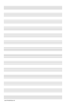 Music Paper with fourteen staves on legal-sized paper in portrait orientation Paper