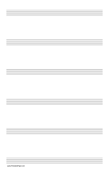 Music Paper with six staves on legal-sized paper in portrait orientation Paper