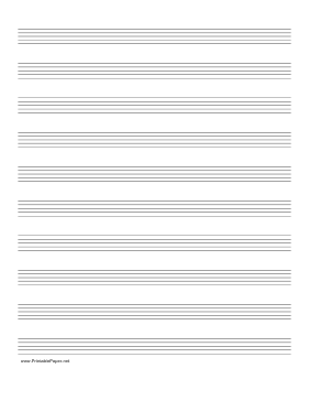 Music Paper with ten staves on letter-sized paper in portrait orientation Paper