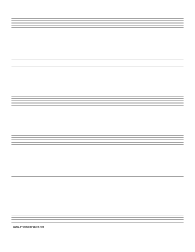 Music Paper with six staves on letter-sized paper in portrait orientation Paper