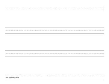 Penmanship Paper with four lines per page on letter-sized paper in landscape orientation Paper