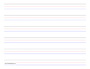 Penmanship Paper - 6 Colored Lines - Landscape Paper