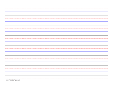 Penmanship Paper - 8 Colored Lines - Landscape Paper