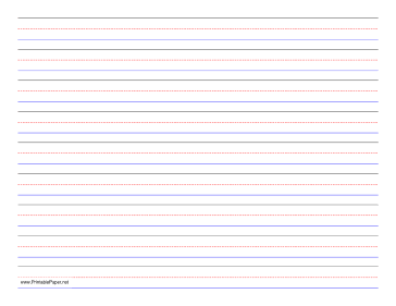 Penmanship Paper - 9 Colored Lines - Landscape Paper