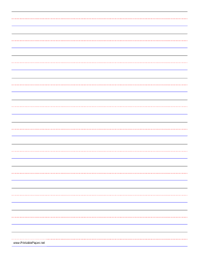 Penmanship Paper - 11 Colored Lines - Portrait Paper