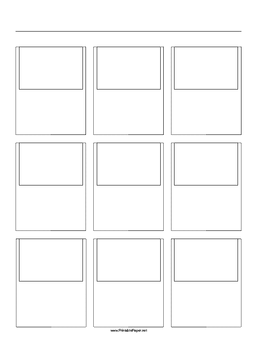 Storyboard with 3x3 grid of 3:2 (35mm photo) screens on A4 paper Paper