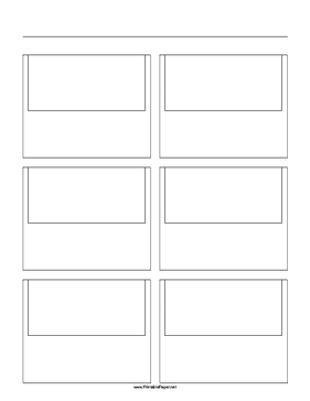 Storyboard with 2x3 grid of 3:2 (35mm photo) screens on letter paper Paper