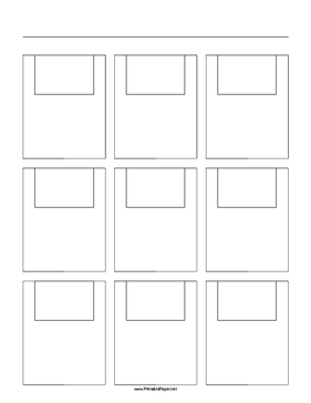 Storyboard with 3x3 grid of 3:2 (35mm photo) screens on letter paper Paper