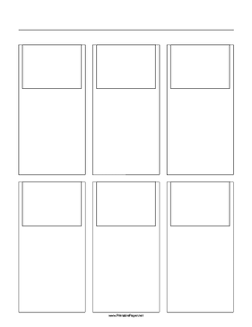 Storyboard with 3x2 grid of 4:3 (full screen) screens on letter paper Paper