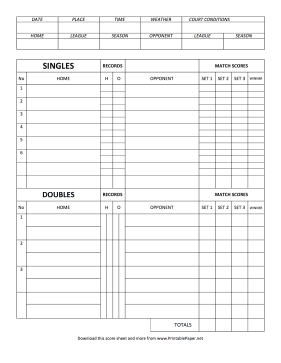 Tennis shop score cards