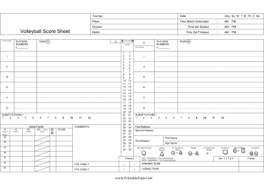 Volleyball Score Sheet Paper