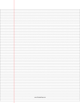 Lined Paper — wide ruled with dashed center guide line — black lines Paper
