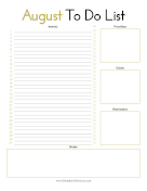 August To Do List paper