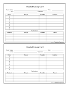 Baseball Lineup Card paper