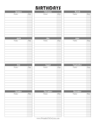 Birthday List paper