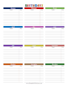 Colorful Birthday List  paper