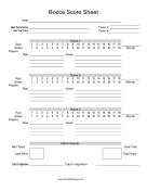 Bocce Score Sheet paper