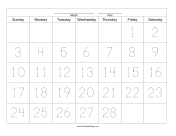Handwriting Calendar - 28 Day - Friday paper